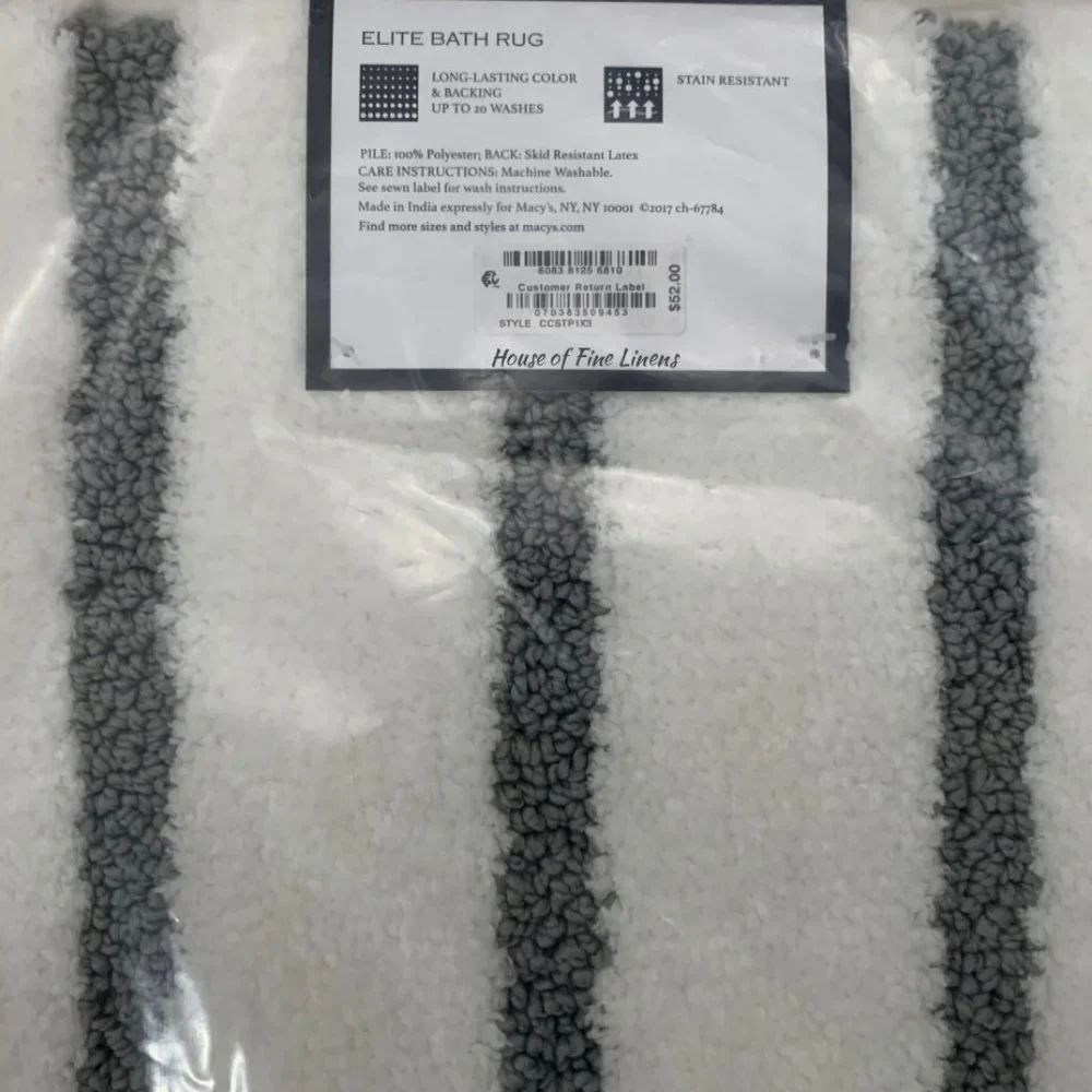 Charter Club Elite Stripe Skid Resistant Bath Rug Gray White